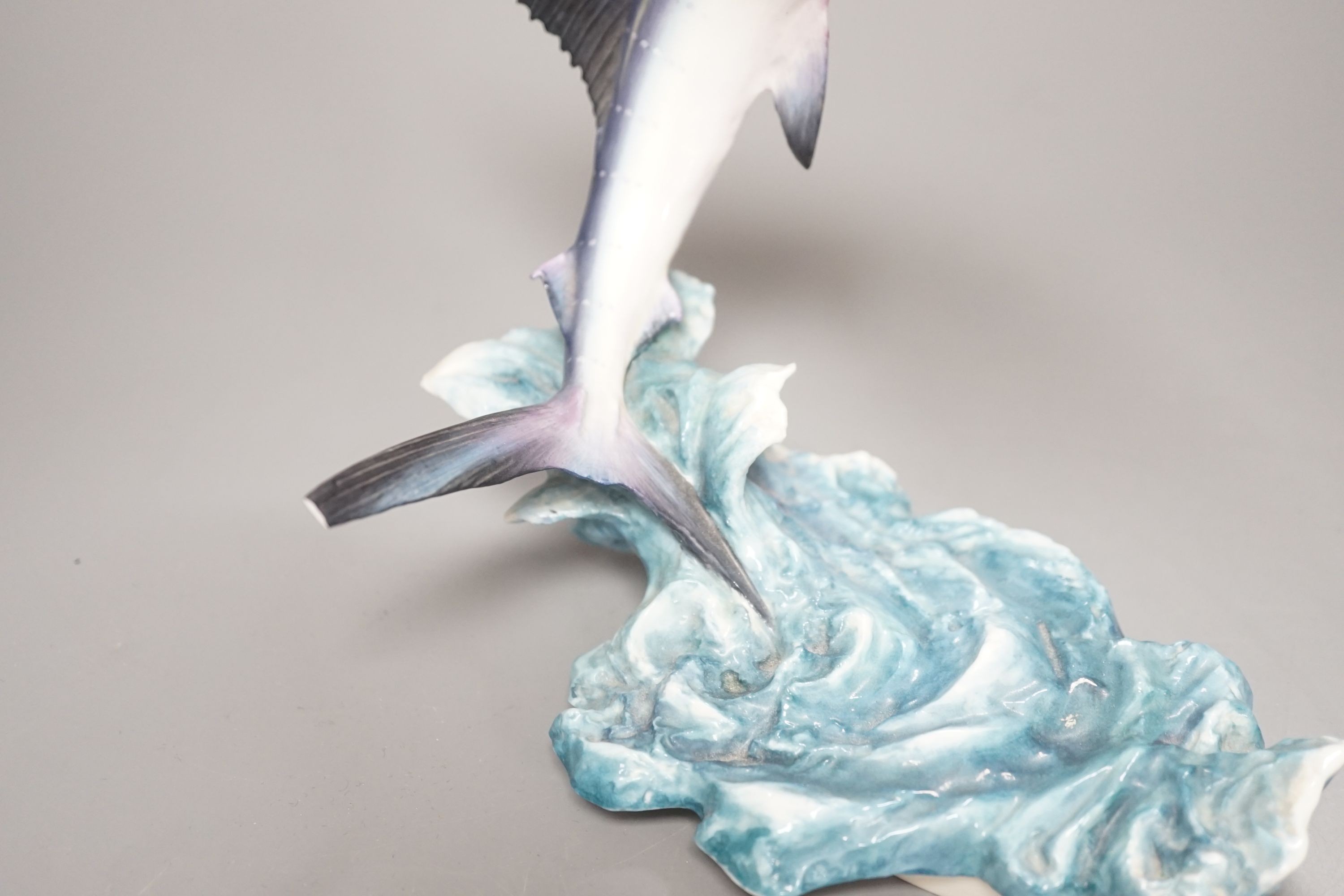 A Royal Worcester porcelain model of a Sailfish, (Istiophorous Americanus), modeled by Ronald Van Ruyckevelt, number 179 of 500, from the ‘’Sporting Fish’’ series